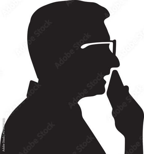 Black man talking, communication silhouette vector, black and white silhouette vector illustration