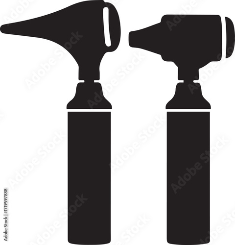 Black otoscope medical instrument silhouette vector, black and white silhouette vector illustration