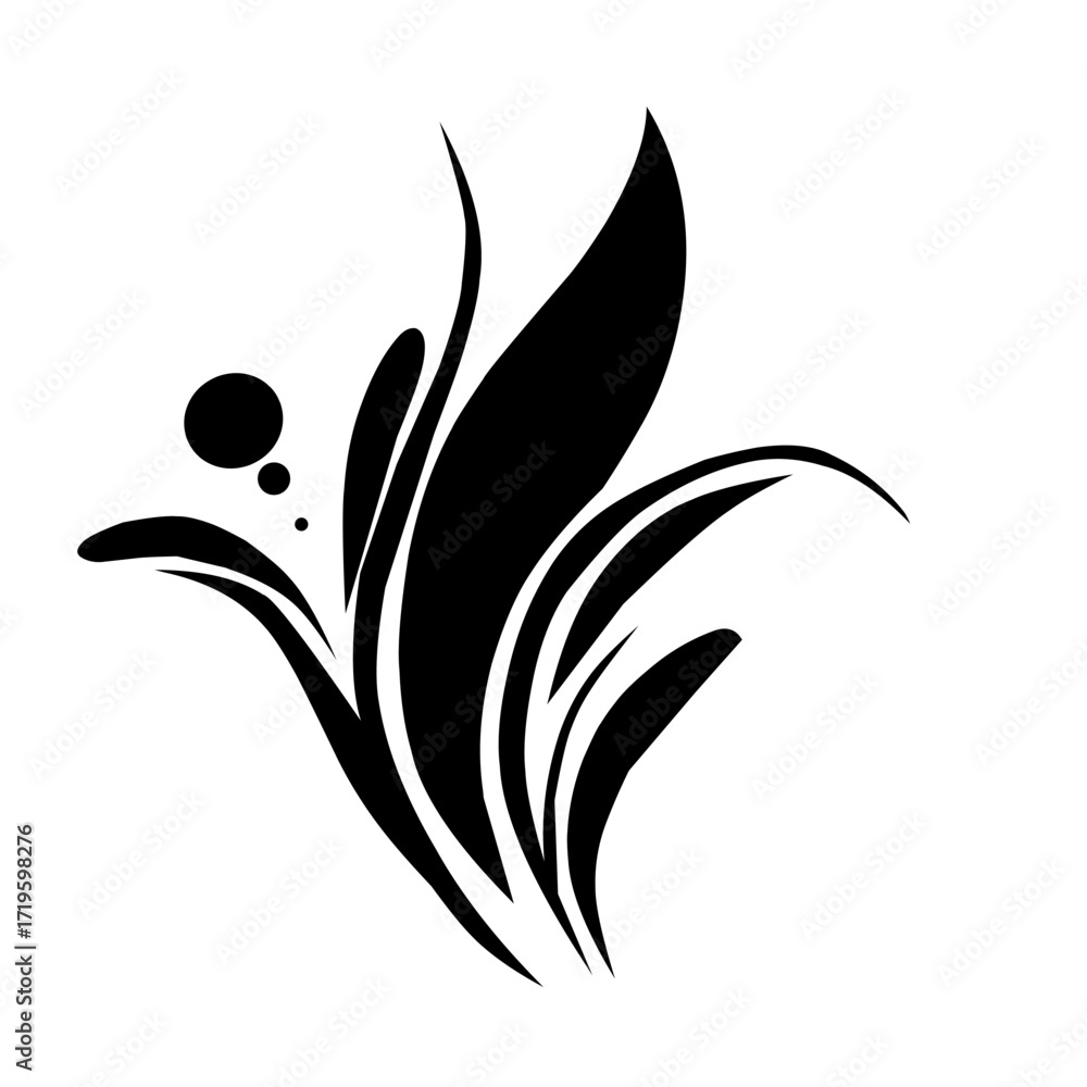 Fototapeta premium Abstract floral vector with elegant leaf and wave shapes, perfect for decoration, tattoos, logos, or artistic design elements with a modern minimalist style.