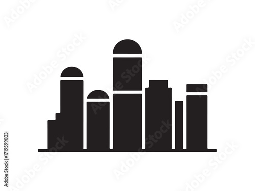  A stylized skyline with unique, abstract shapes and varying building height, Bulding Silhouette Icon set Vector Collection, vector illustration eps 10.