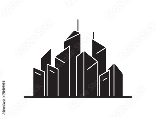   Skyscrapers with jagged peaks creating an edgier, Bulding Silhouette Icon set Vector Collection, vector illustration eps 10.