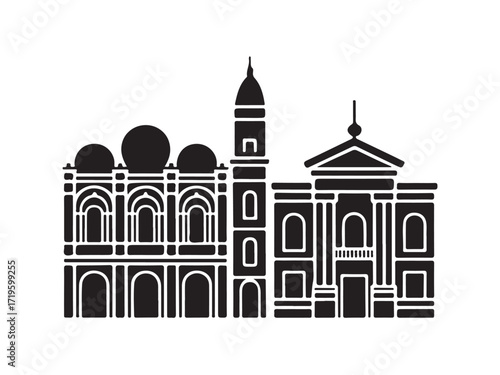City Landmark Hall,  Distinct architecture for central plazas,  Bulding vector silhouette collection, vector illustration eps 10.