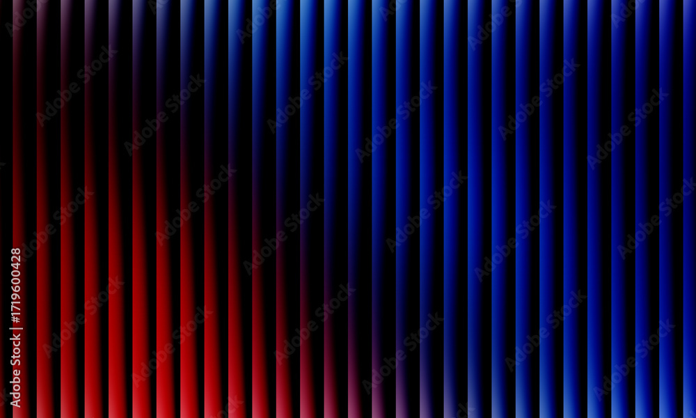 Fototapeta premium Vibrant abstract light waves in red blue and pink gradient, glowing vertical stripes pattern on black background, modern digital art design