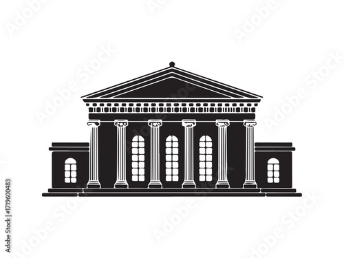 Classical Government Building Icon  
Historic government structure silhouette with columns and triangular pediment, vector illustration eps 10.
