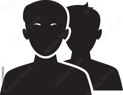 2 Person avatar profile silhouette vector, black and white silhouette vector illustration