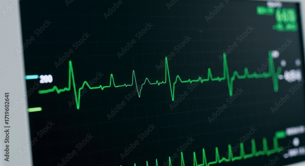 Fototapeta premium Heartbeat visualization on a medical monitor, representing vital signs and patient monitoring in