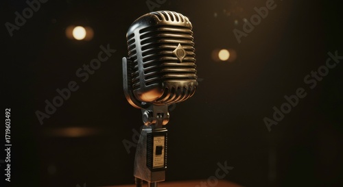 Vintage microphone bathed in spotlight a timeless symbol of vocal performance history