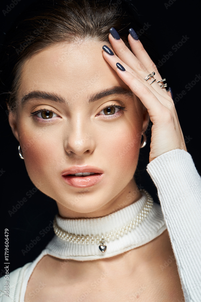 Obraz premium Winter beauty captured in a studio with natural makeup and elegant accessories