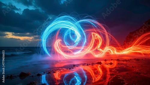 Red and Blue Spiral Light Effect Art Scene