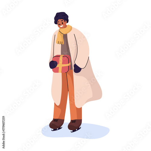 Man Ice Skating Bring Gift