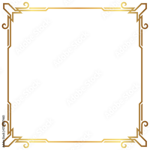 Golden Art Deco Frame Design on Black Background for Decoration and Design Projects with Intricate Details Elegant Decorative Ornament