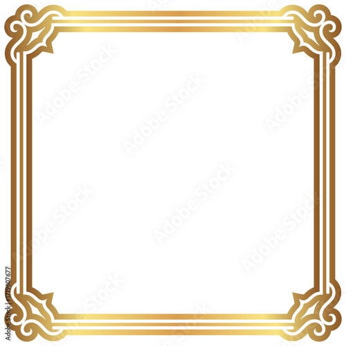 Ornate Golden Rectangular Frame with Decorative Corner Embellishments on Solid Black Background Vintage Aesthetic Design