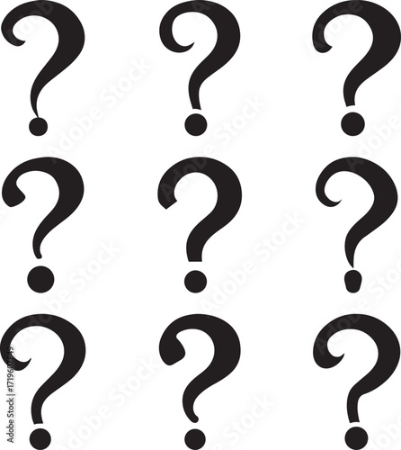 A collection of Black question mark symbol punctuation query silhouette vector, black and white silhouette vector illustration