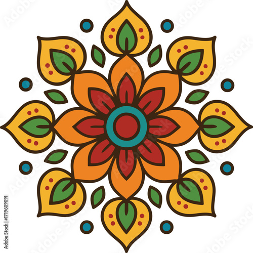 Vibrant Mandala Flower Pattern in Warm Orange and Yellow Tones for Art and Decor