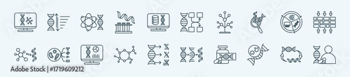 Bioinformatics thin icon set containing sequencing,genomics,proteomics,bioinformatics databases,basic local alignment search tool
