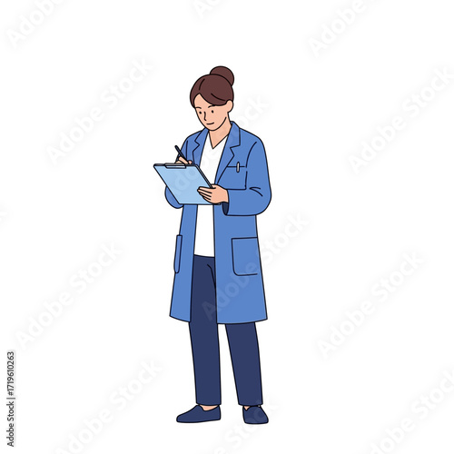 A doctor taking notes on a clipboard, providing care and making observations