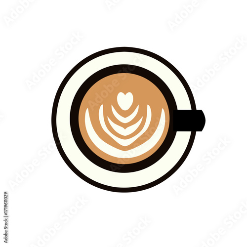 Latte Art black cup on the the top view 