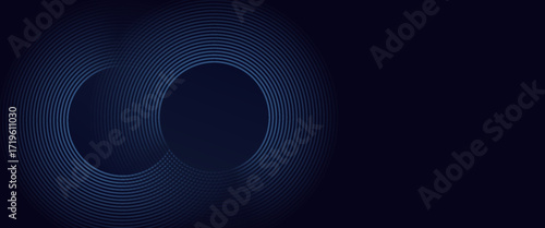 Abstract blue glowing geometric lines on dark blue background. Modern shiny blue circle lines pattern. Futuristic technology concept.