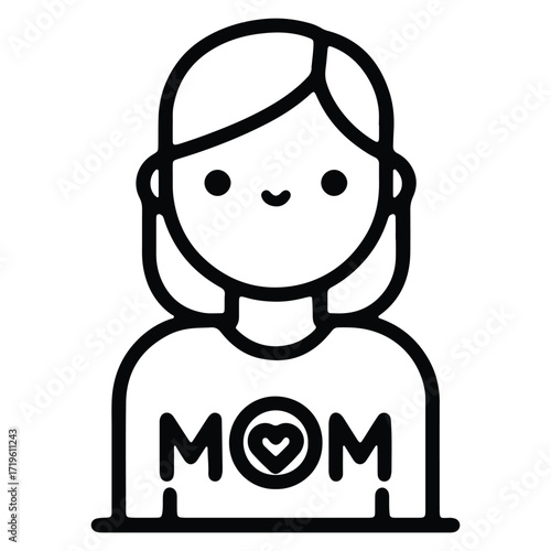 Cute mother icon with Mom text and heart detail drawing