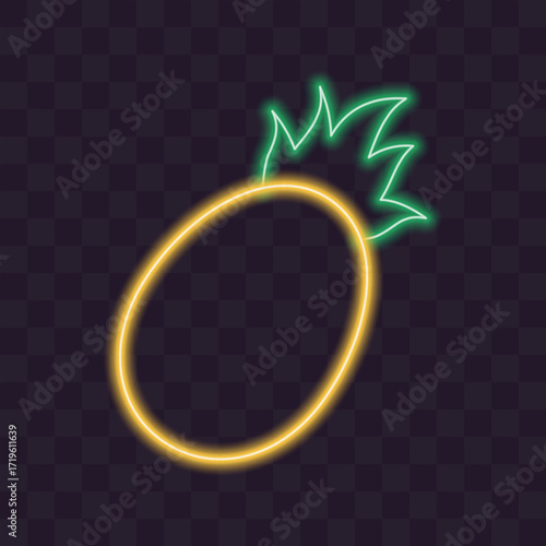 Pineapple with leaves Outline fruits Neon glowing effect Bar Cocktails Themed Sticker Icon Sign idea