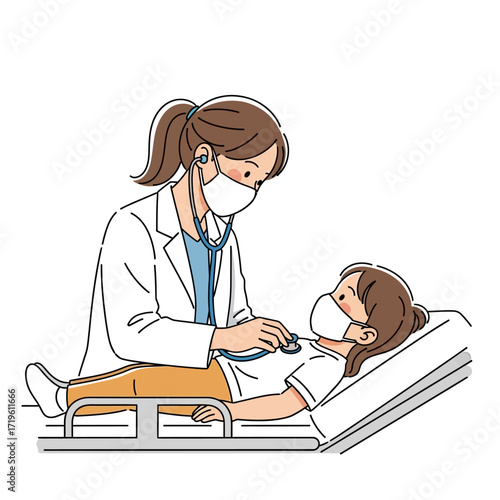 A caring doctor examining a young patient with a stethoscope
