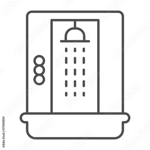 Shower stall thin line icon, body hygiene concept. Vector graphics. Bathroom cabin, shower sign on white background, outline style icon for mobile or web design.