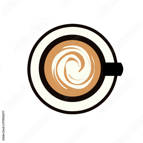 Latte Art black cup on the the top view 