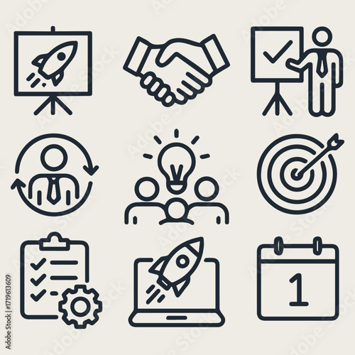 project kickoff icon set vector