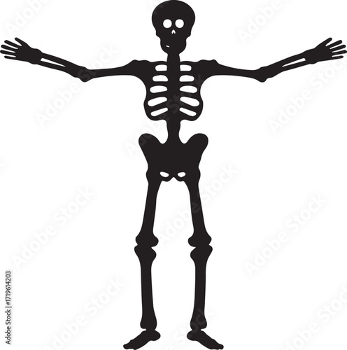 Black skeleton silhouette vector, black and white silhouette vector illustration