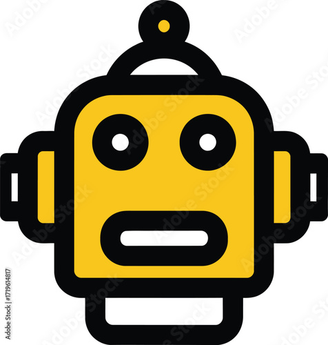Simple yellow robot head icon with big eyes and open mouth
