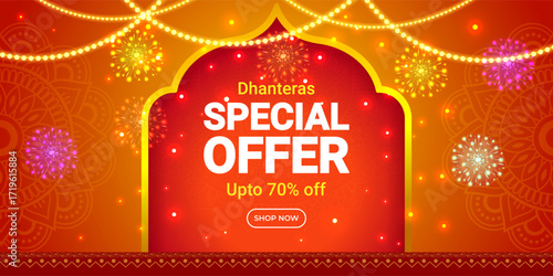 Elegant vector illustration offer banner for Dhanteras festival, festive sales, jewellery promotions, gold shopping, and discounts