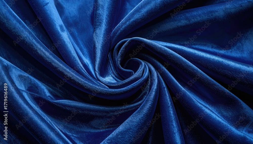 Fototapeta premium Swirling Deep Blue Velvet Fabric with Shimmering Sparkles Texture Rich Swirl Pattern