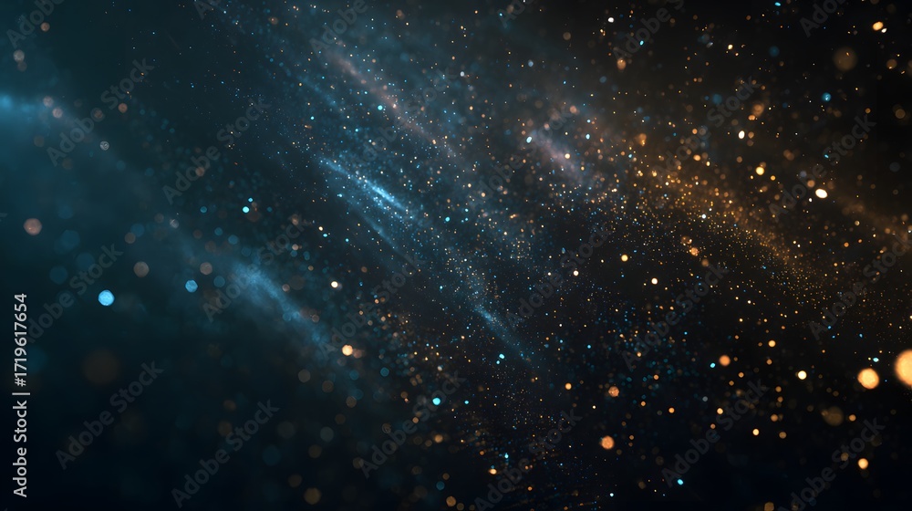 Fototapeta premium Cosmic dust and light streaks in deep space, abstract galaxy background with glowing particles