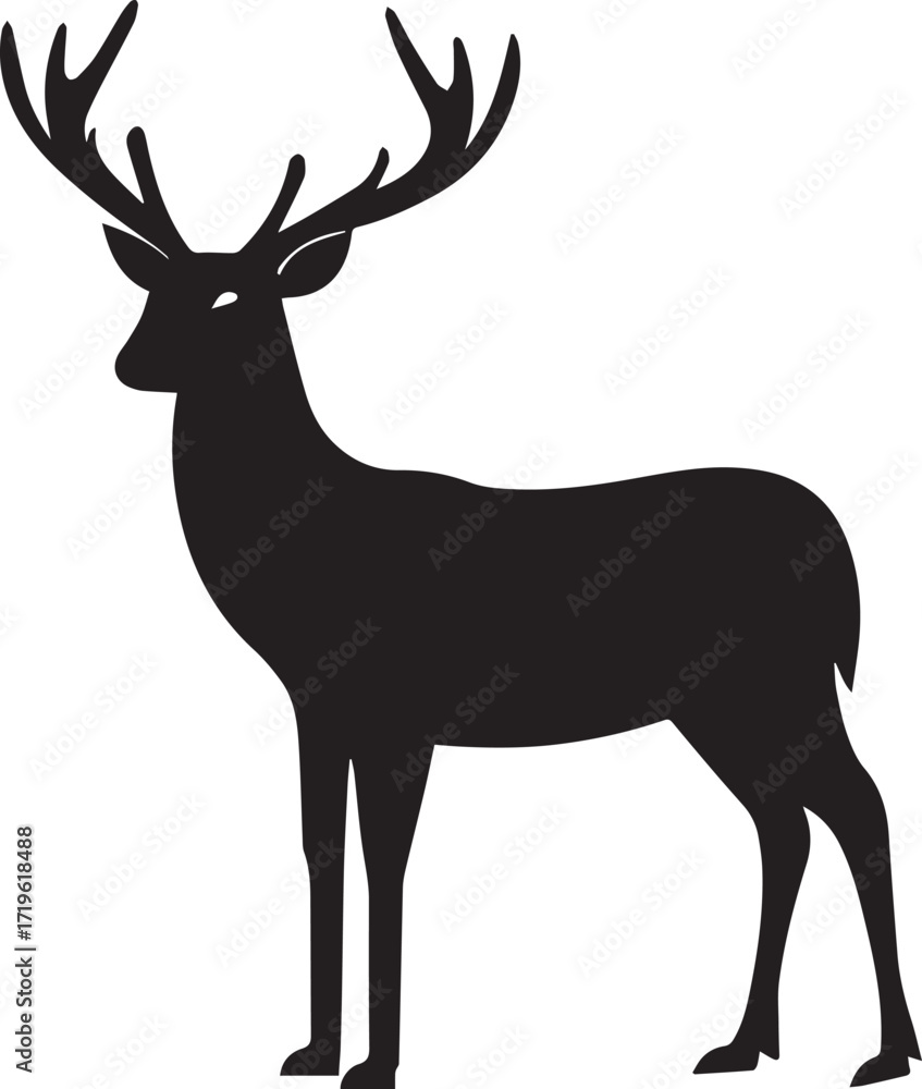 Obraz premium Majestic stag deer silhouette standing tall deer black vector, black and white silhouette vector illustration