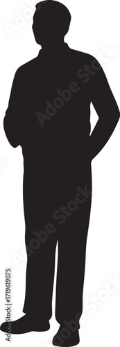 Man standing full body silhouette vector, black and white silhouette vector illustration
