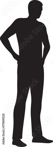 Man standing full body silhouette vector, black and white silhouette vector illustration