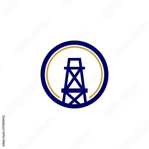 Oil derrick icon inside a blue and gold circle, representing petroleum industry or energy production.