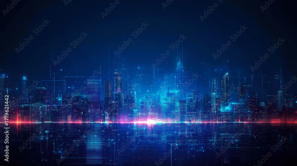 Fototapeta premium architecture, cityscape with space and neon light effect. Modern hi-tech