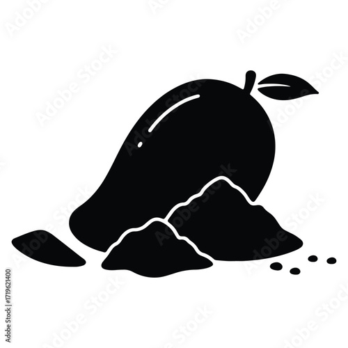 Black and White Mango Vector with Spice or Powder Illustration