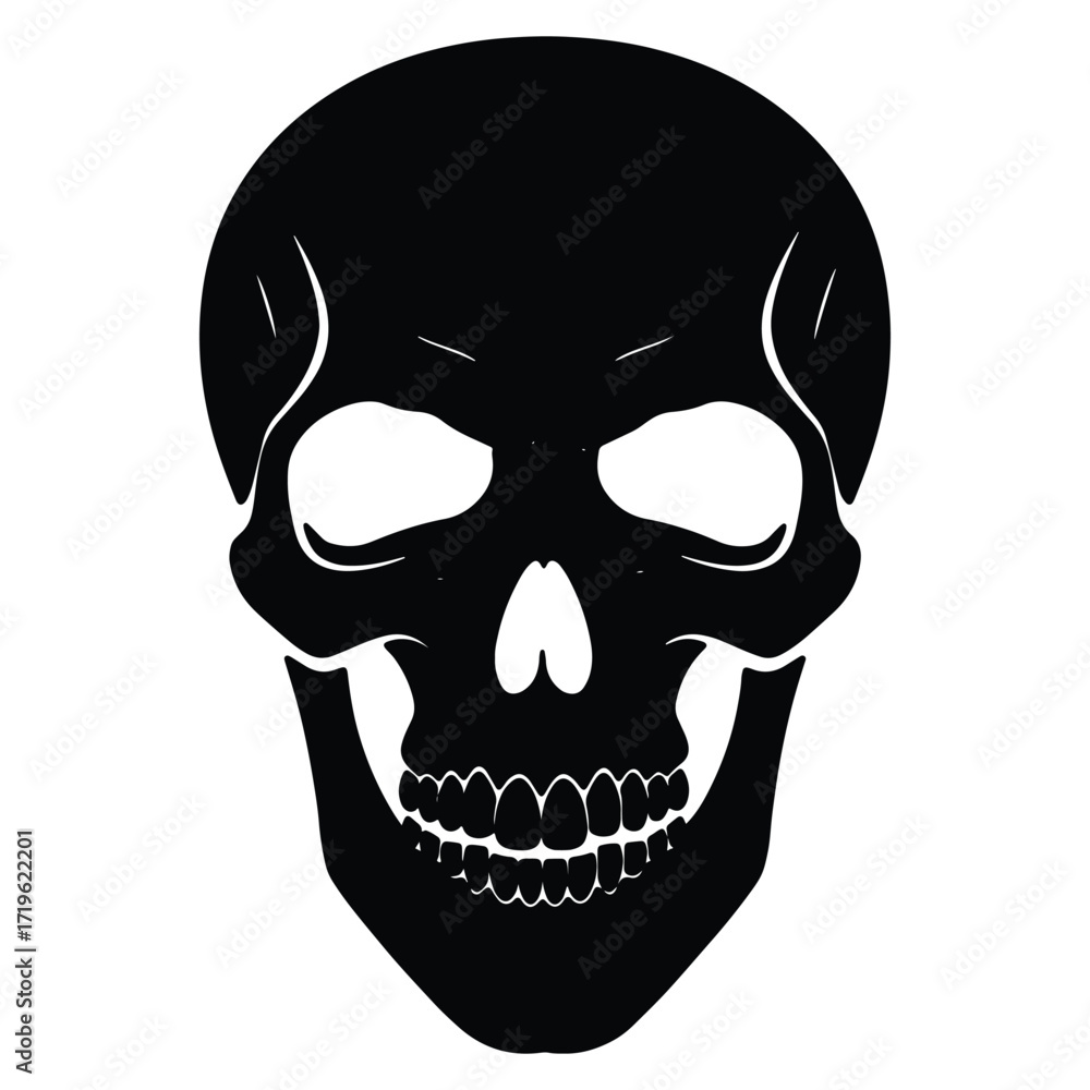 Fototapeta premium Black Skull Illustration on White Background Symbol of Mortality and Danger
