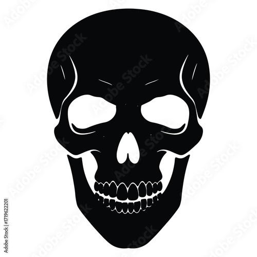 Black Skull Illustration on White Background Symbol of Mortality and Danger