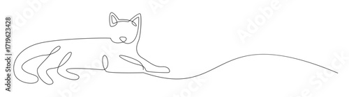 Single line art of a cat lying down
