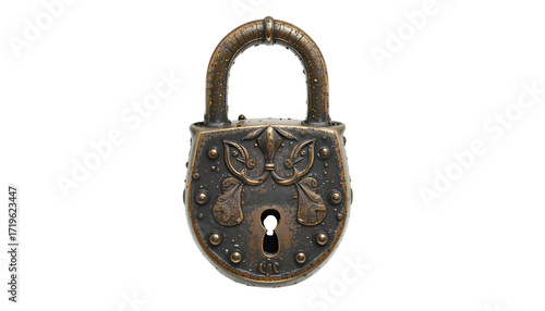 Rustic Old Bronze Lock Isolated PNG – Vintage Security Element