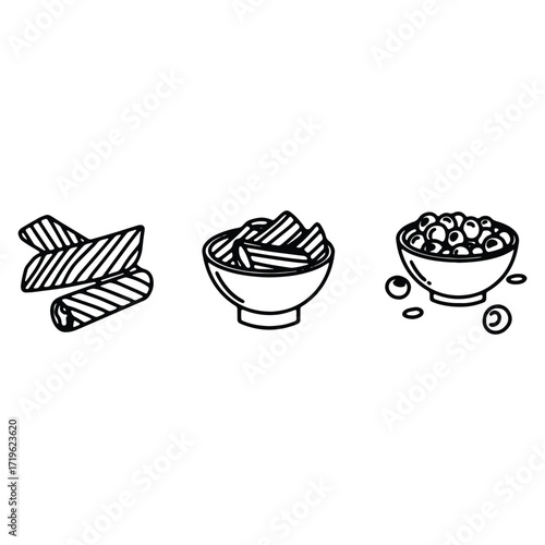 Delicious snack bowls doodle vector graphic for food content creation