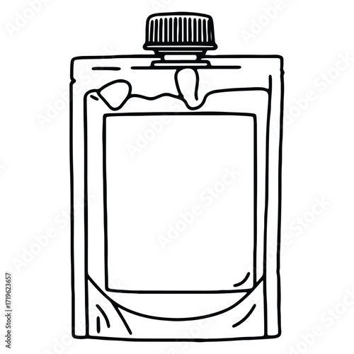 Doodle style illustration of a drink pouch with a screw cap