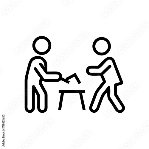 Two people working together to fix furniture at a table concept of icons  