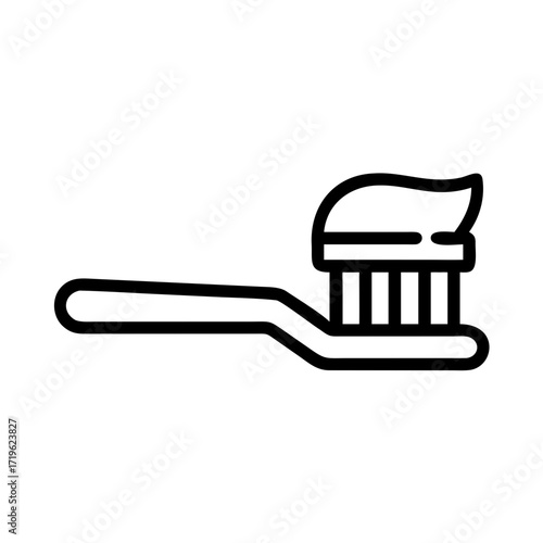 Toothbrush with toothpaste ready for brushing teeth in simple style  