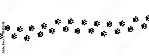 Pawprint and cat walk with dog print for a pet vector pattern or animal trail design. This cute illustration features puppy tracks and footprints for creating playful backgrounds or pet-themed icons w