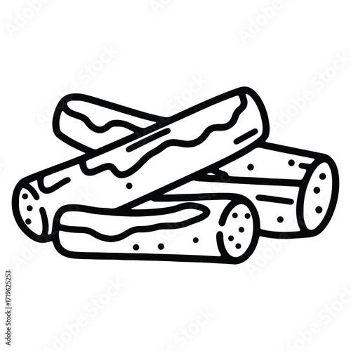 Illustration of stacked churros with chocolate filling isolated on white background