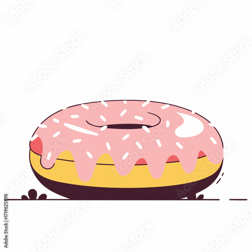 Bright pink donut with sprinkles glistening in sunlight on a summer day